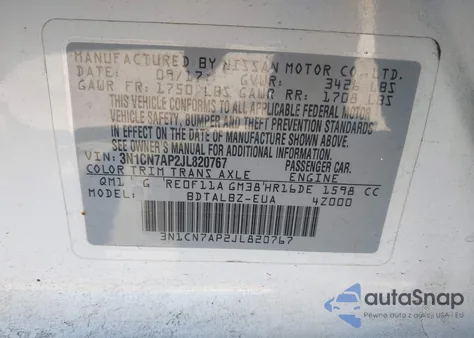 2018 Nissan Versa 1.6 Sv from USA, damaged, VIN 3N1CN7AP2JL820767